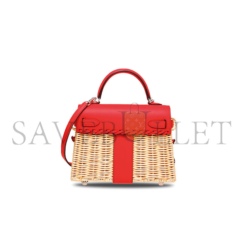 HERMÈS MASTER ROUGE DE COEUR SWIFT LEATHER & OSIER MINI PICNIC KELLY 20 WITH PALLADIUM HARDWARE (20*14*8cm)